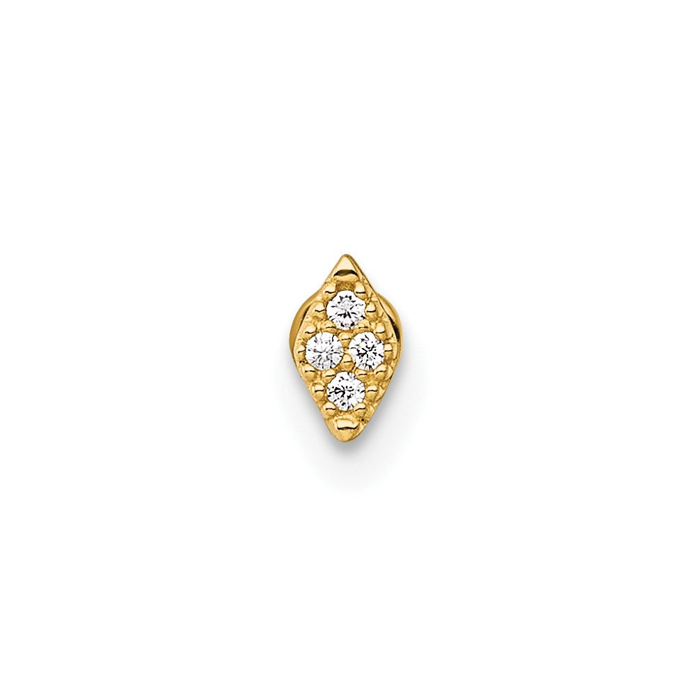 14K Gelbgold Poliert und Strukturiert Zirkonia Navette Labret Ohrstecker