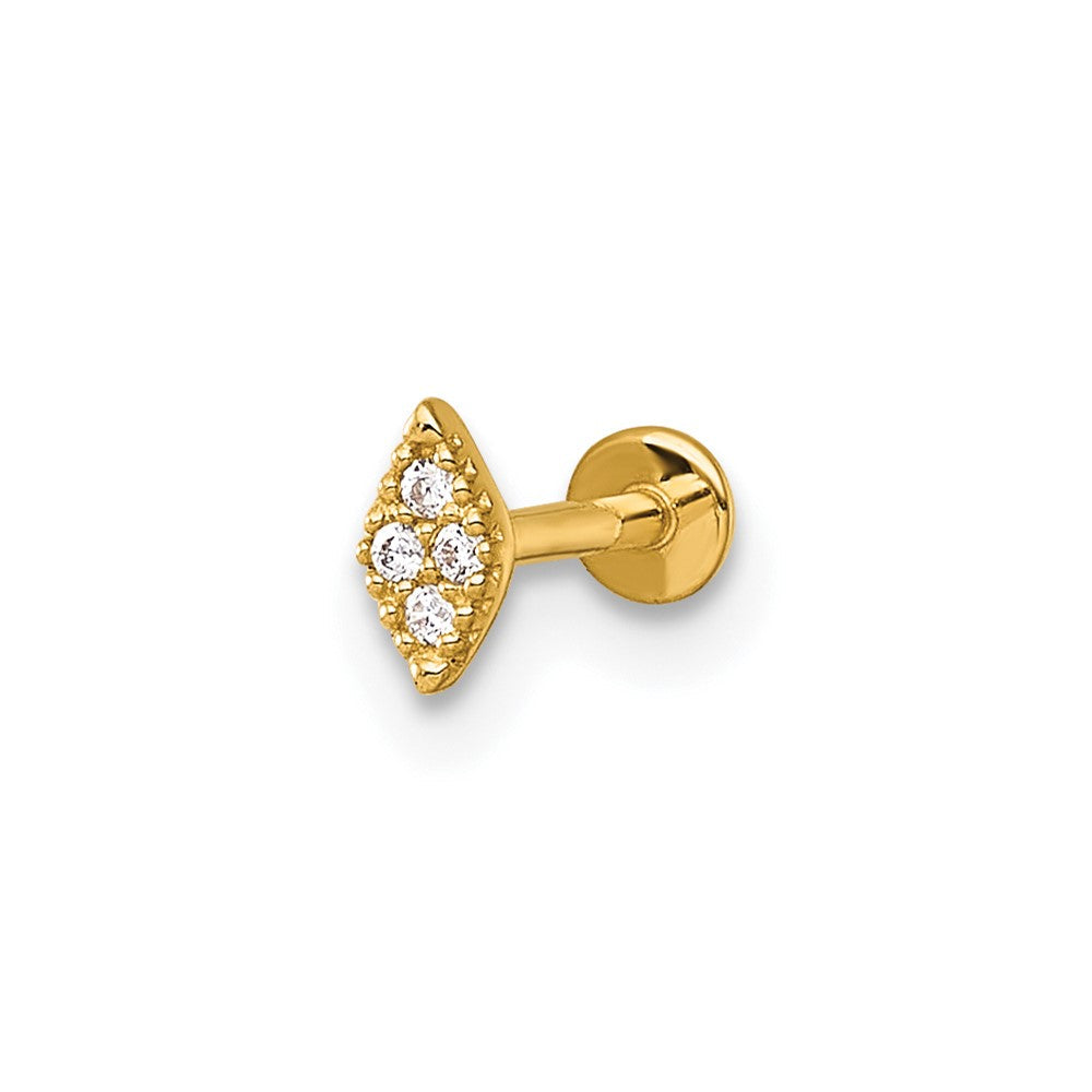 14K Gelbgold Poliert und Strukturiert Zirkonia Navette Labret Ohrstecker