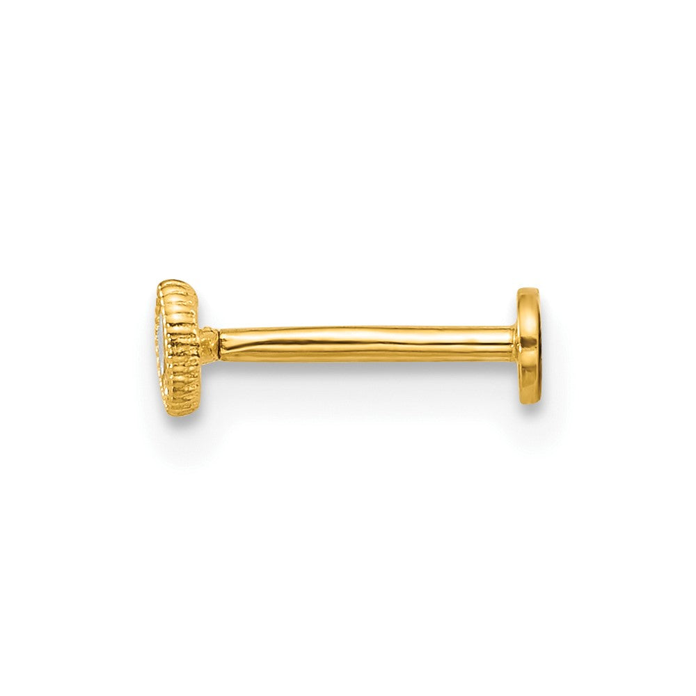 14K Gelbgold Poliert und Strukturiert Marquise-cut Zirkonia Labret Ohrstecker