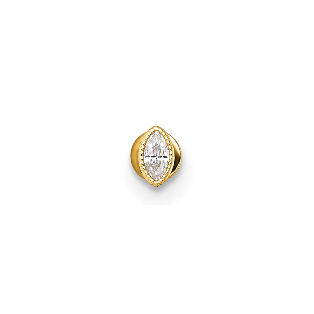 14K Gelbgold Poliert und Strukturiert Marquise-cut Zirkonia Labret Ohrstecker