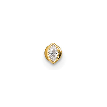 14K Gelbgold Poliert und Strukturiert Marquise-cut Zirkonia Labret Ohrstecker