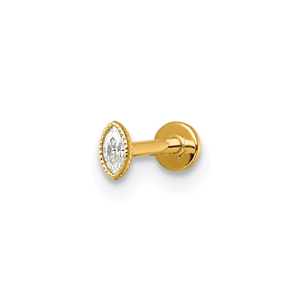 14K Gelbgold Poliert und Strukturiert Marquise-cut Zirkonia Labret Ohrstecker