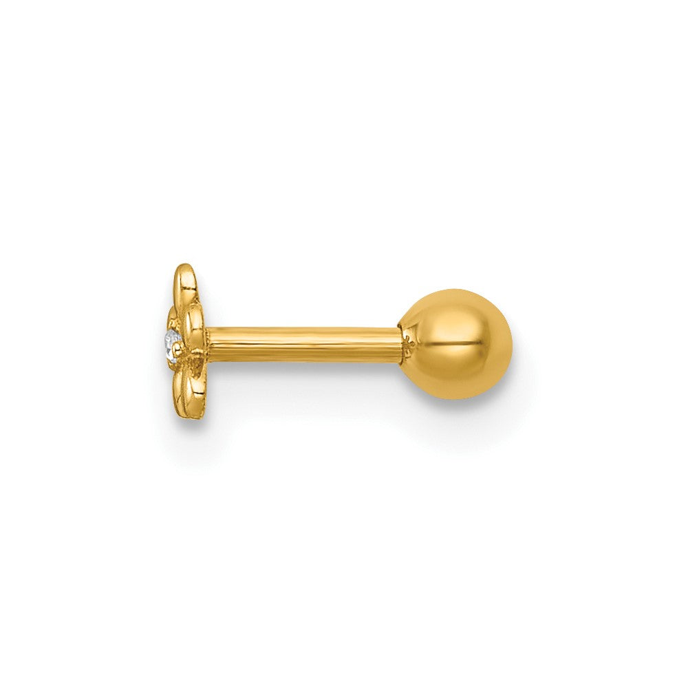 14K Gelbgold Poliert Zirkonia Blume Labret Ohrstecker