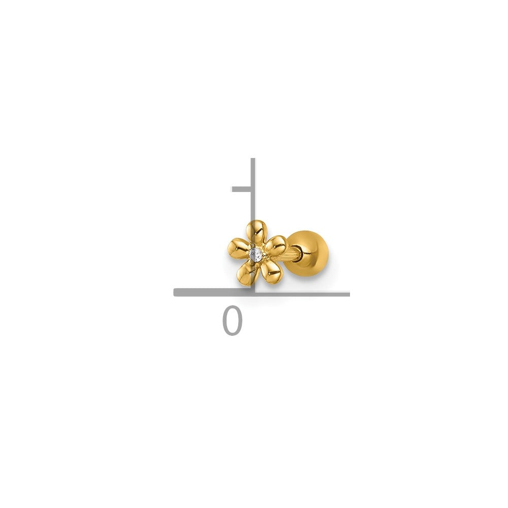 14K Gelbgold Poliert Zirkonia Blume Labret Ohrstecker