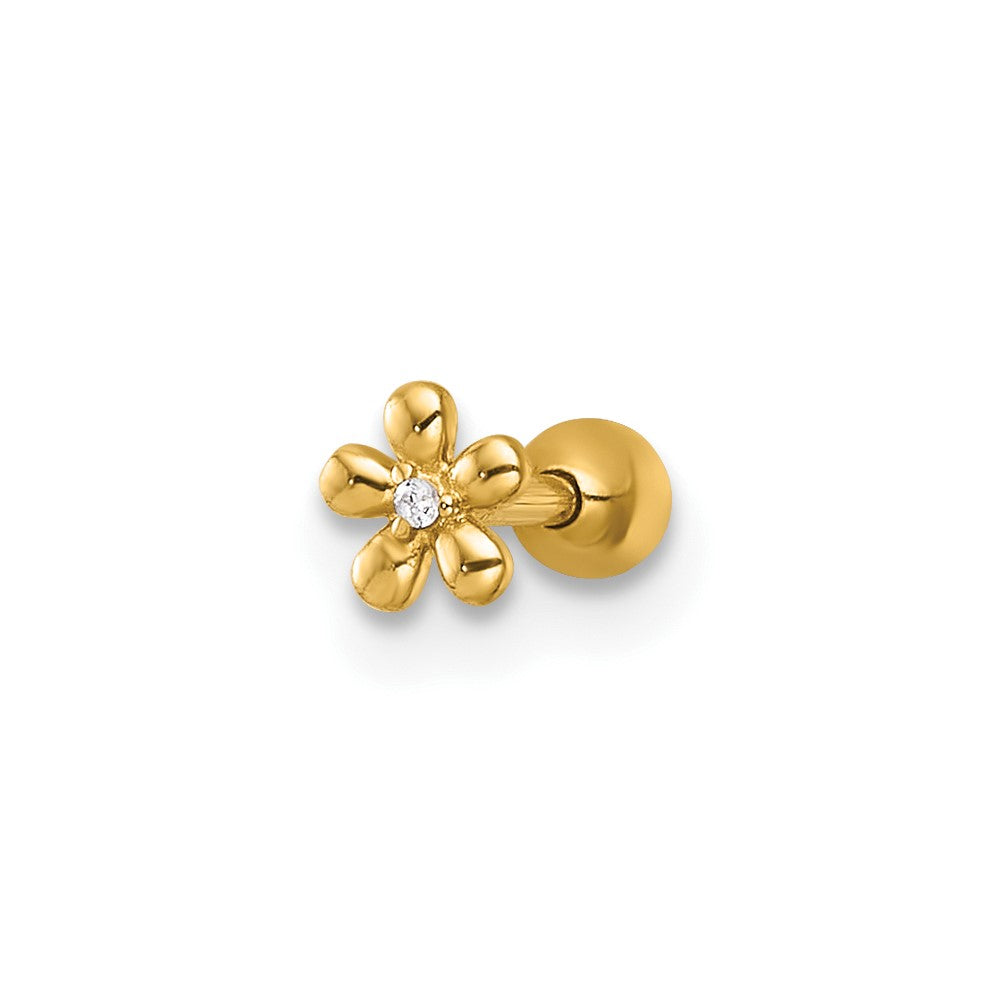 14K Gelbgold Poliert Zirkonia Blume Labret Ohrstecker