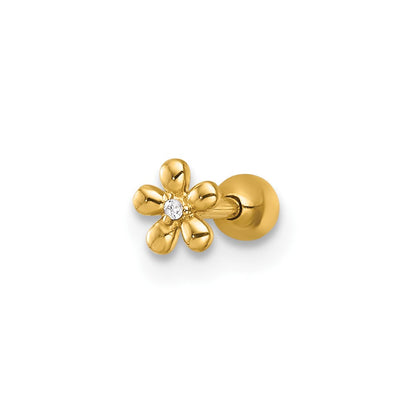 14K Gelbgold Poliert Zirkonia Blume Labret Ohrstecker
