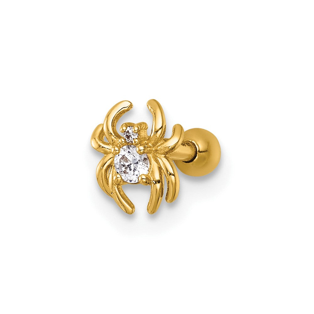 14K Gelbgold Poliert Zirkonia Spider Labret Ohrstecker