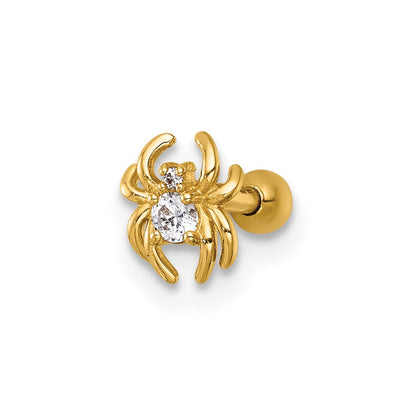 14K Gelbgold Poliert Zirkonia Spider Labret Ohrstecker