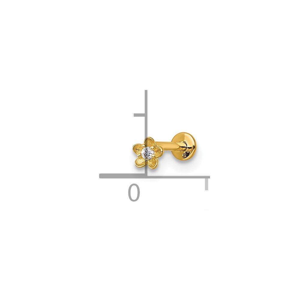 14K Gelbgold Poliert und Satiniert Zirkonia Blume Labret Ohrstecker
