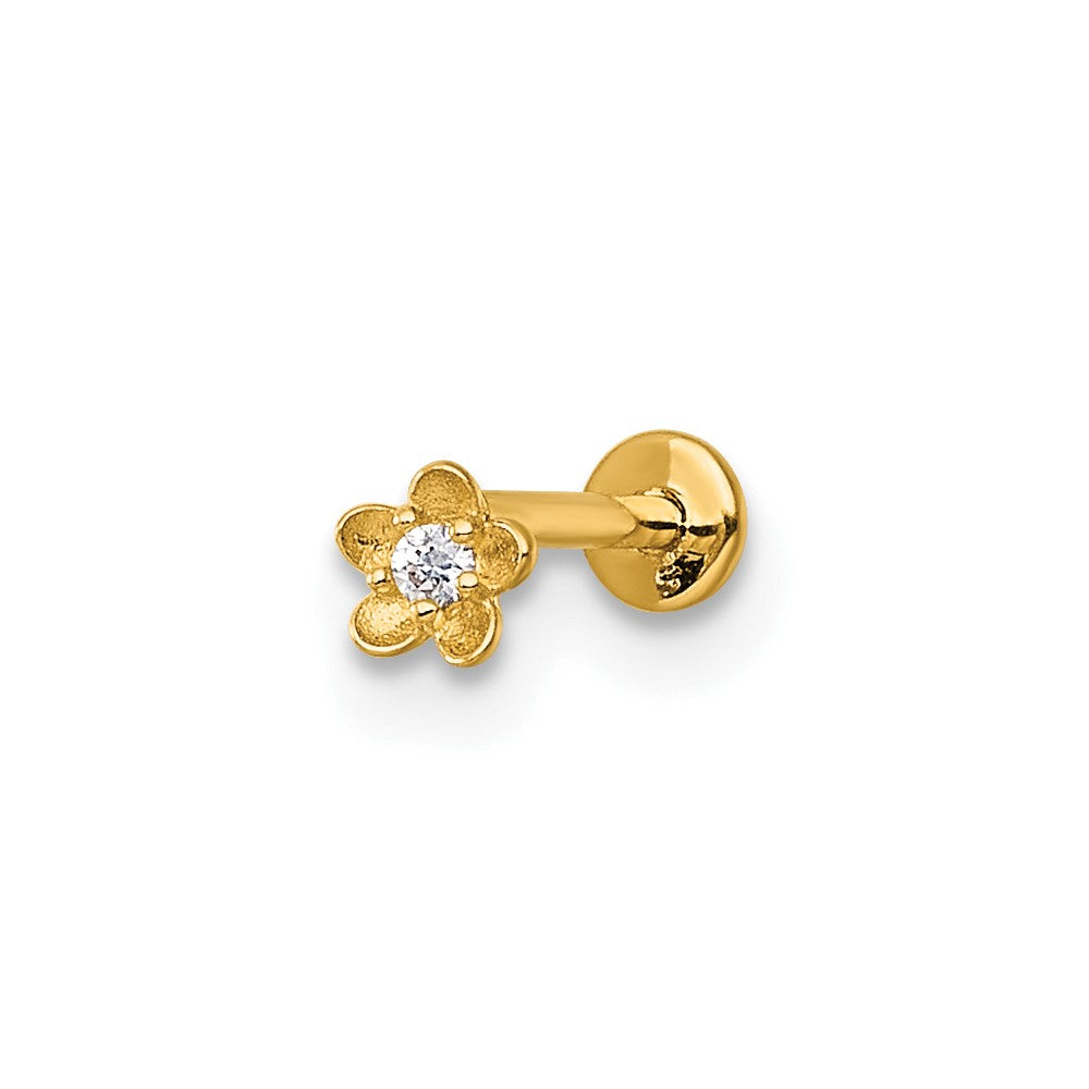 14K Gelbgold Poliert und Satiniert Zirkonia Blume Labret Ohrstecker