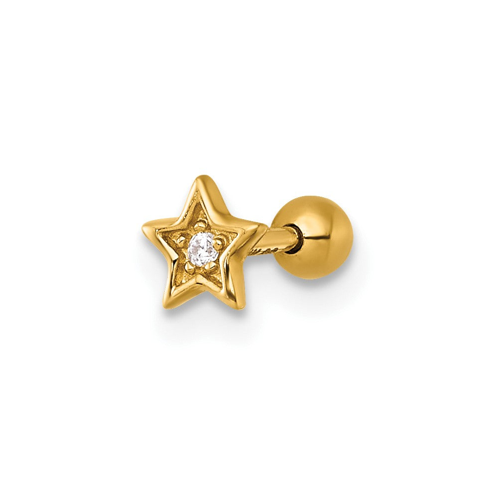14K Gelbgold Poliert Zirkonia Stern Labret Ohrstecker