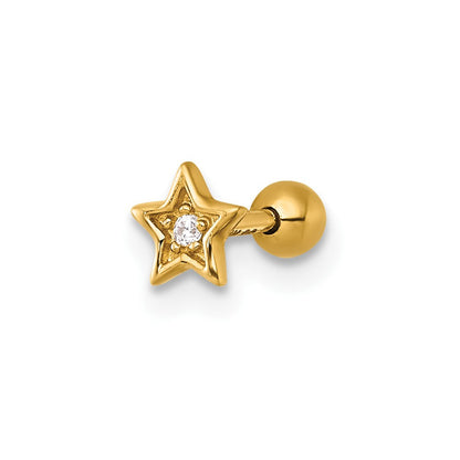 14K Gelbgold Poliert Zirkonia Stern Labret Ohrstecker