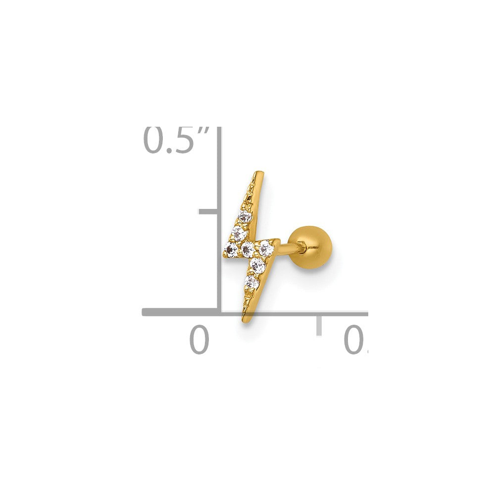 14K Gelbgold Poliert Zirkonia Blitz Bolt Labret Ohrstecker