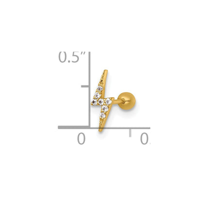 14K Gelbgold Poliert Zirkonia Blitz Bolt Labret Ohrstecker
