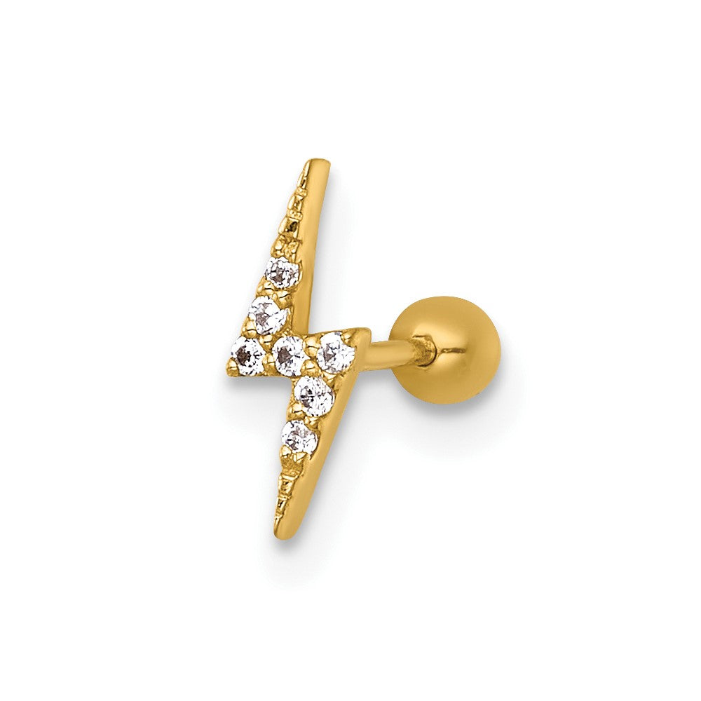 14K Gelbgold Poliert Zirkonia Blitz Bolt Labret Ohrstecker
