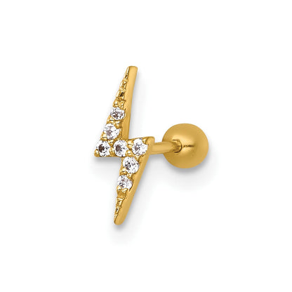 14K Gelbgold Poliert Zirkonia Blitz Bolt Labret Ohrstecker