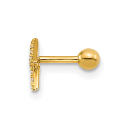 14K Gelbgold Poliert Zirkonia Blitz Bolt Labret Ohrstecker