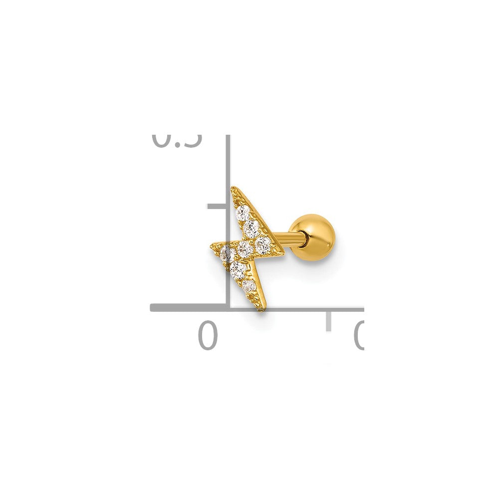 14K Gelbgold Poliert Zirkonia Blitz Bolt Labret Ohrstecker