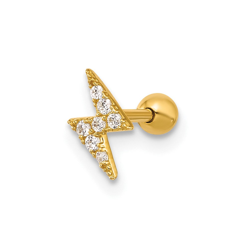 14K Gelbgold Poliert Zirkonia Blitz Bolt Labret Ohrstecker