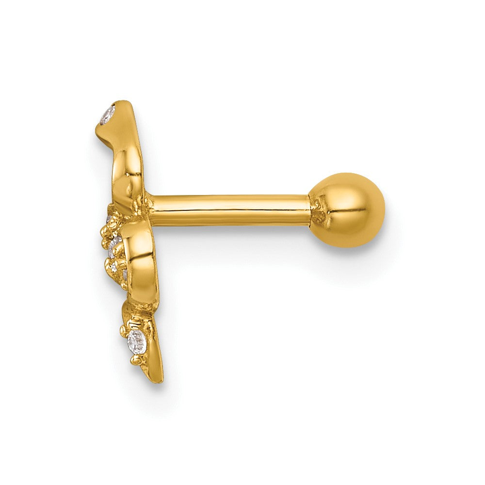 14K Gelbgold Poliert Zirkonia Schlange Labret Ohrstecker