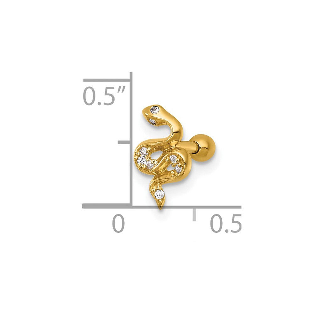 14K Gelbgold Poliert Zirkonia Schlange Labret Ohrstecker