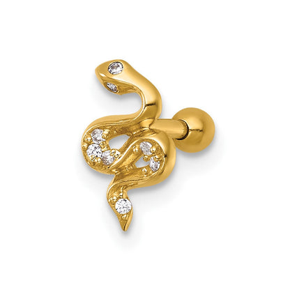 14K Gelbgold Poliert Zirkonia Schlange Labret Ohrstecker