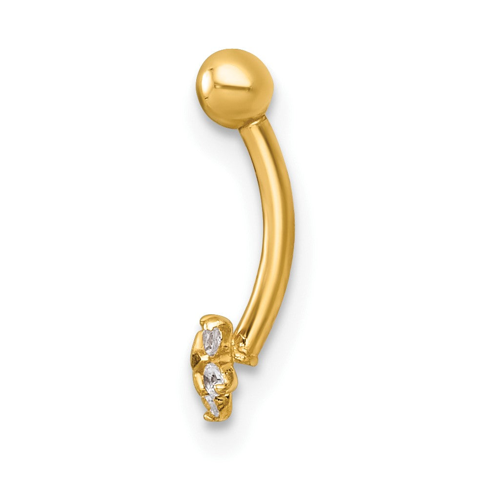 14K Gelbgold Poliert und Diamantiert Zirkonia Blume Eyebrow Ring
