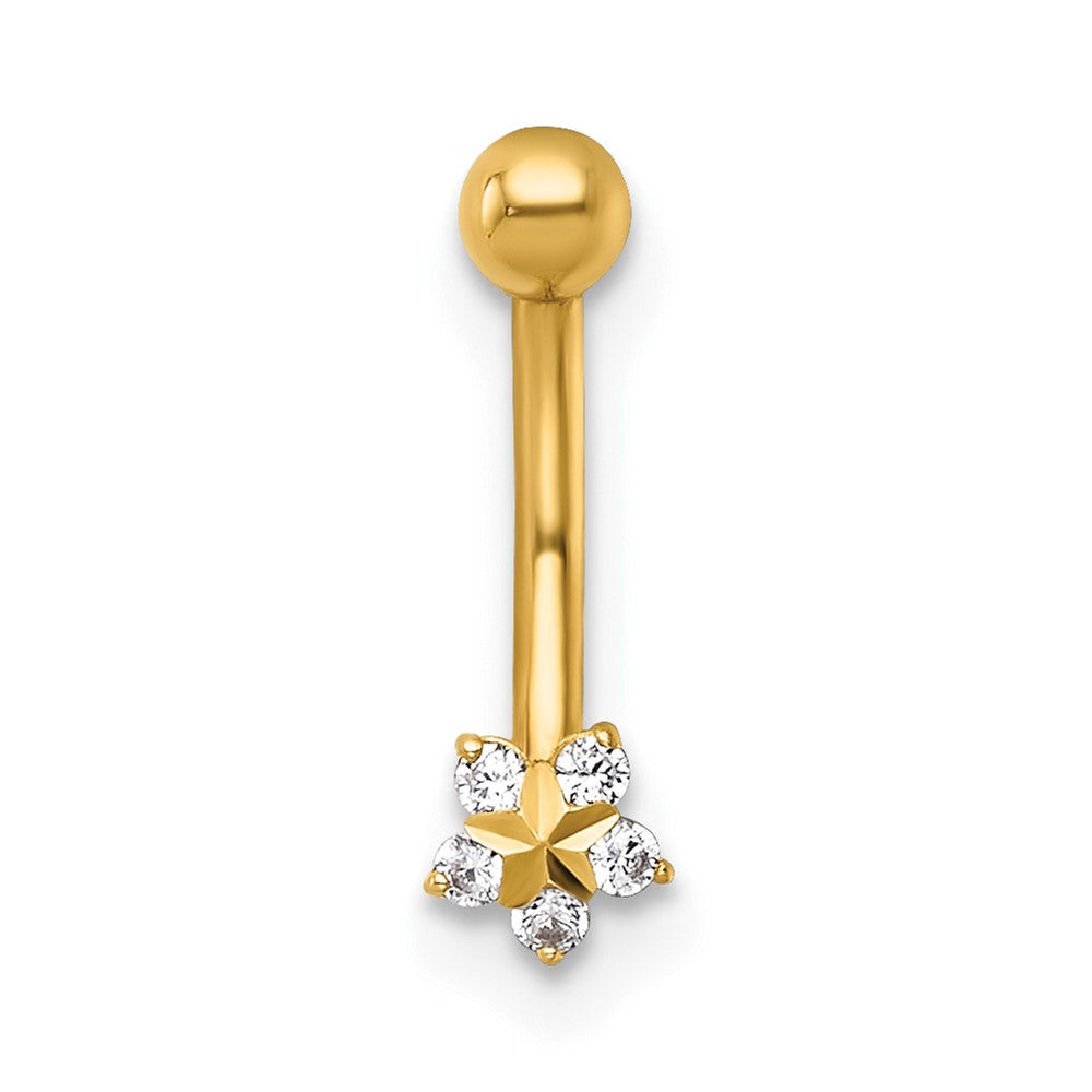14K Gelbgold Poliert und Diamantiert Zirkonia Blume Eyebrow Ring