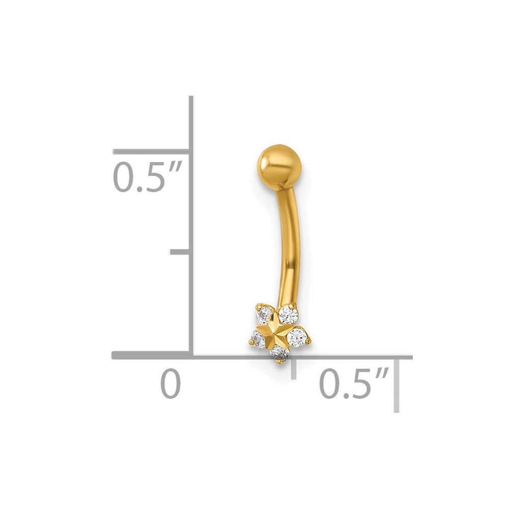 14K Gelbgold Poliert und Diamantiert Zirkonia Blume Eyebrow Ring