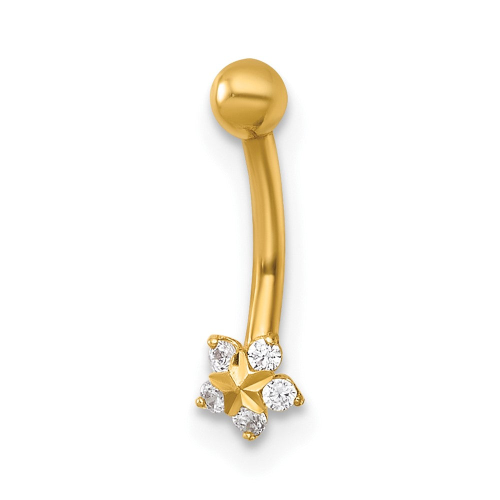 14K Gelbgold Poliert und Diamantiert Zirkonia Blume Eyebrow Ring