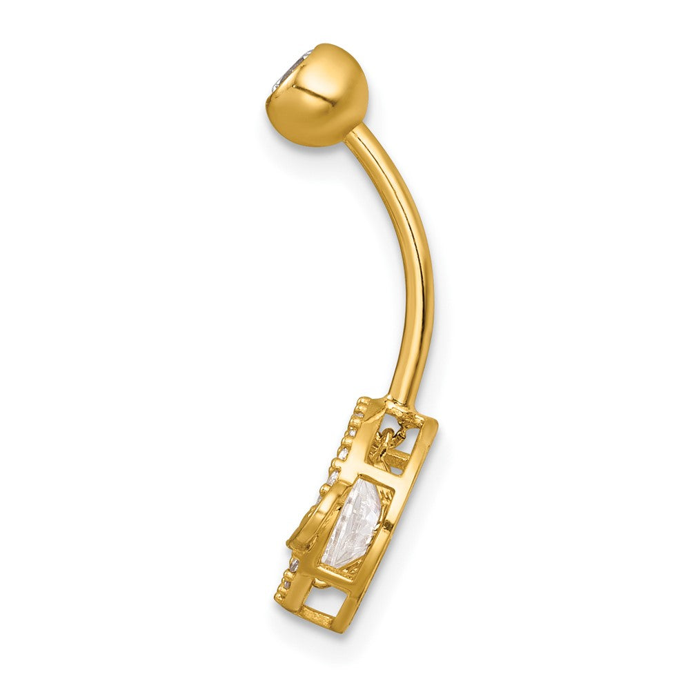 14K Gelbgold Poliert Lebhaft Zirkonia Saturn/planet Navel Ring