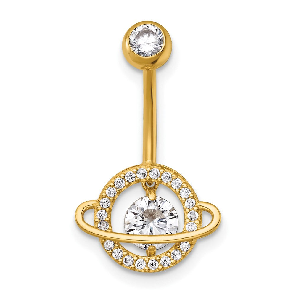 14K Gelbgold Poliert Lebhaft Zirkonia Saturn/planet Navel Ring