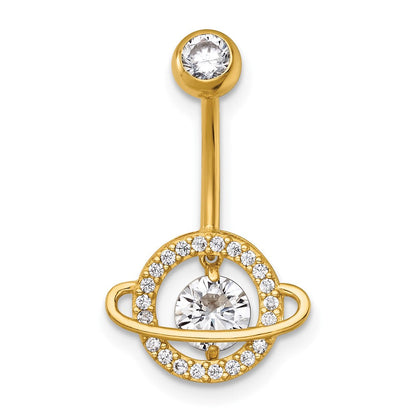 14K Gelbgold Poliert Lebhaft Zirkonia Saturn/planet Navel Ring