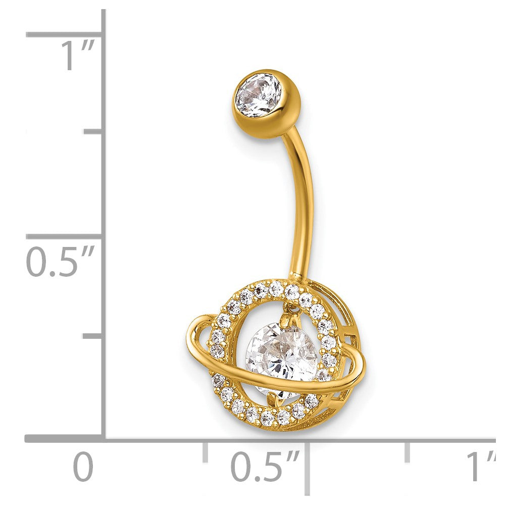 14K Gelbgold Poliert Lebhaft Zirkonia Saturn/planet Navel Ring