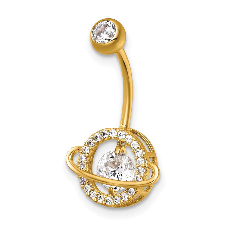 14K Gelbgold Poliert Lebhaft Zirkonia Saturn/planet Navel Ring