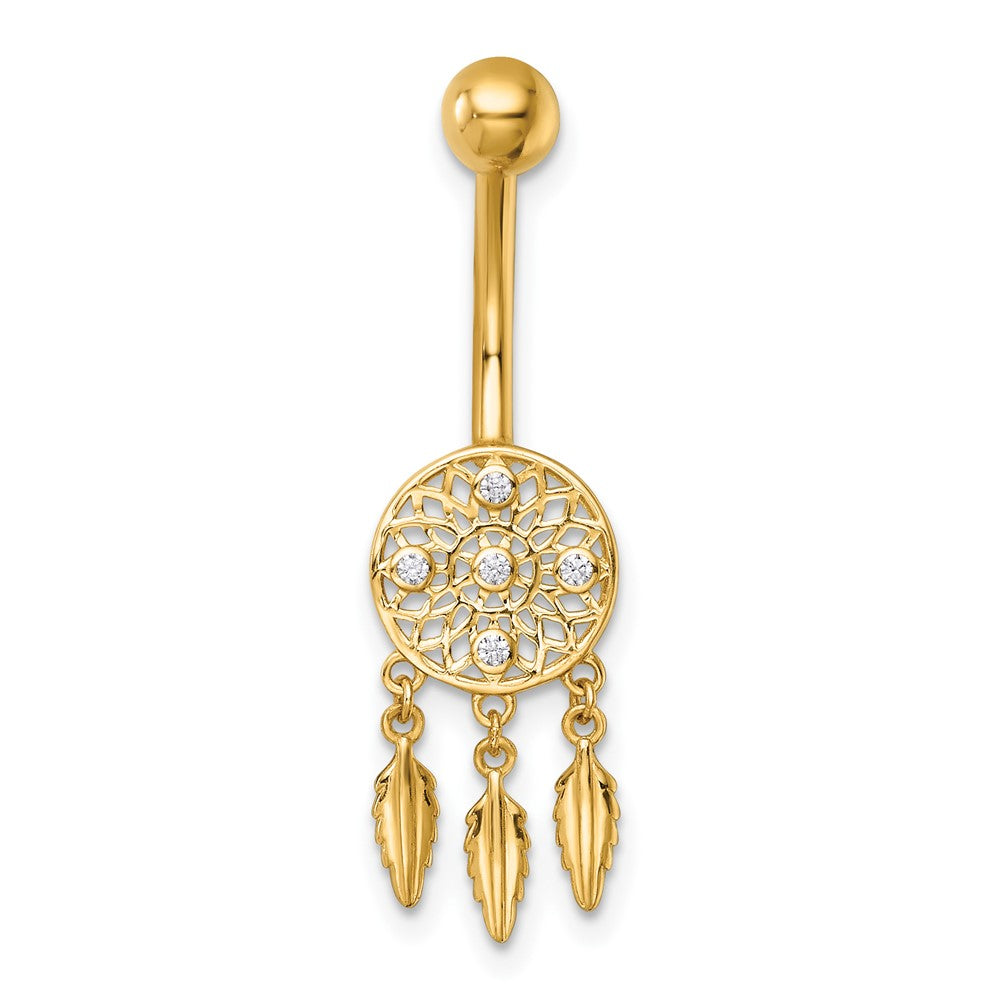 14K Gelbgold Poliert Zirkonia Traum Catcher Navel Ring