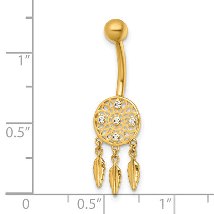 14K Gelbgold Poliert Zirkonia Traum Catcher Navel Ring