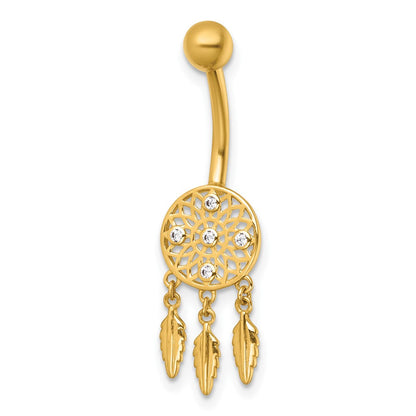 14K Gelbgold Poliert Zirkonia Traum Catcher Navel Ring