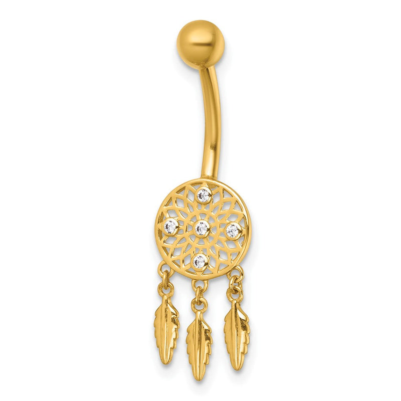 14K Gelbgold Poliert Zirkonia Traum Catcher Navel Ring