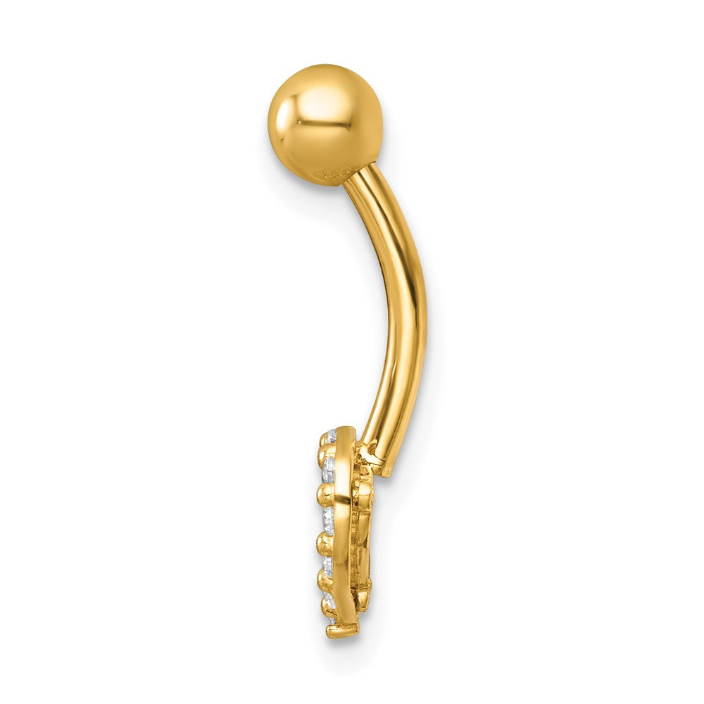 14K Gelbgold Poliert Pavé Zirkonia Herz Navel Ring