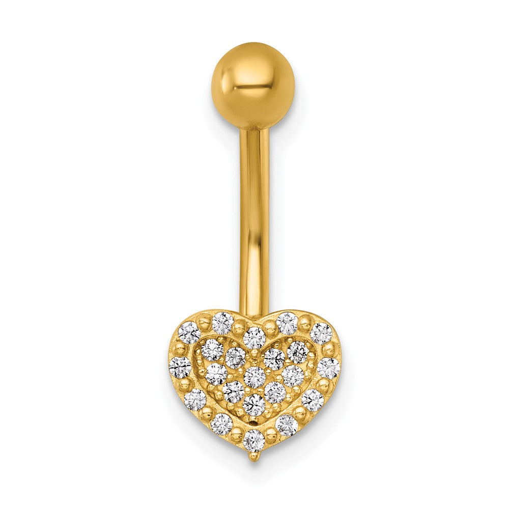 14K Gelbgold Poliert Pavé Zirkonia Herz Navel Ring