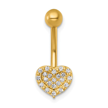 14K Gelbgold Poliert Pavé Zirkonia Herz Navel Ring