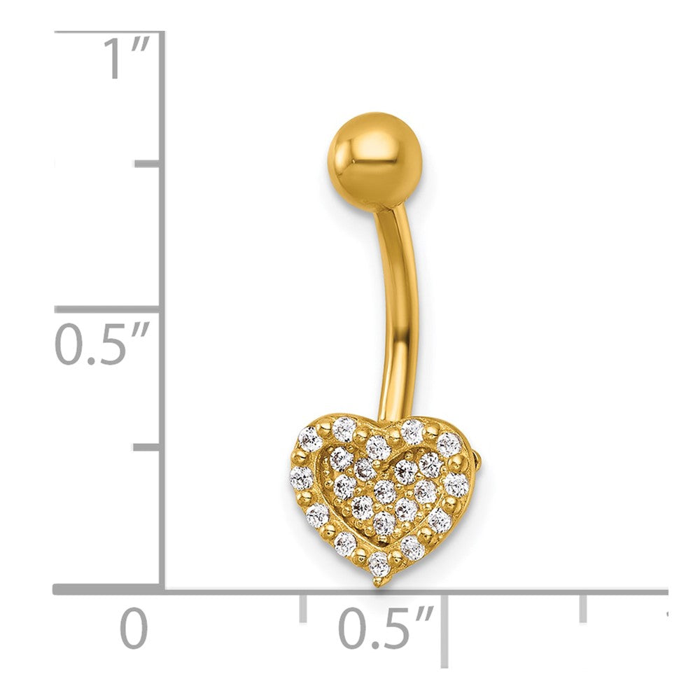 14K Gelbgold Poliert Pavé Zirkonia Herz Navel Ring