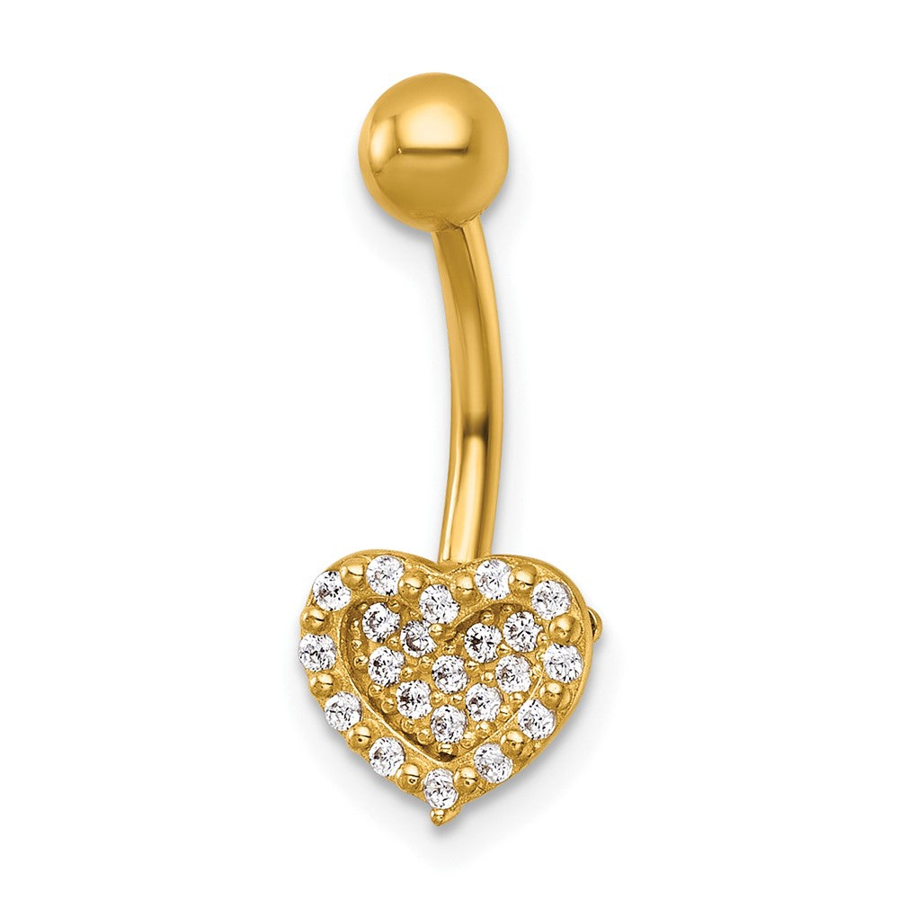 14K Gelbgold Poliert Pavé Zirkonia Herz Navel Ring