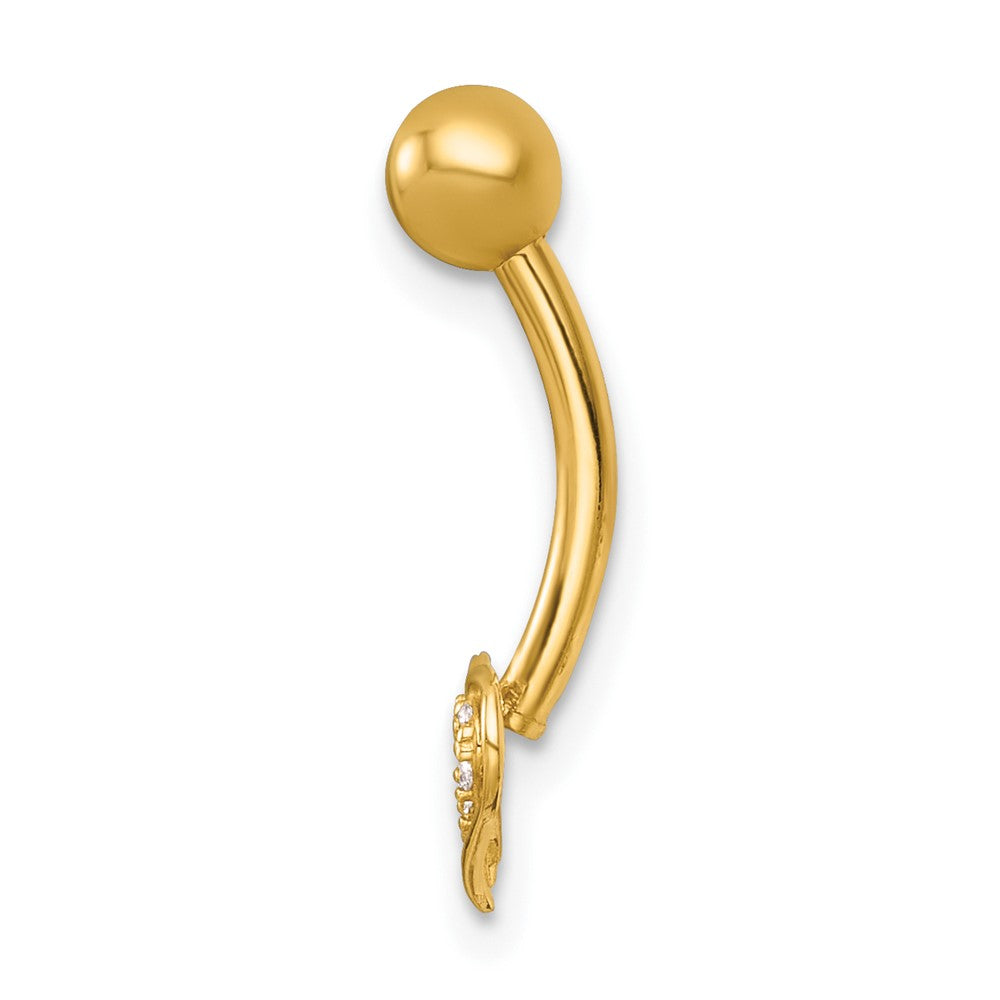 14K Gelbgold Poliert Zirkonia Doppelt Herz Navel Ring