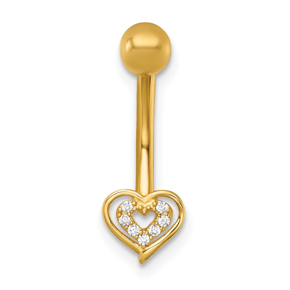 14K Gelbgold Poliert Zirkonia Doppelt Herz Navel Ring