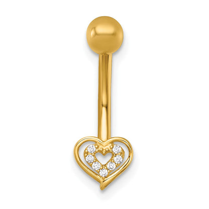 14K Gelbgold Poliert Zirkonia Doppelt Herz Navel Ring