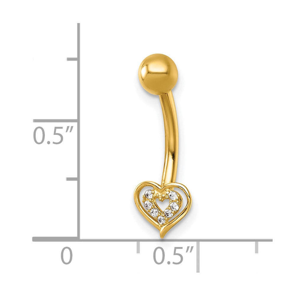 14K Gelbgold Poliert Zirkonia Doppelt Herz Navel Ring