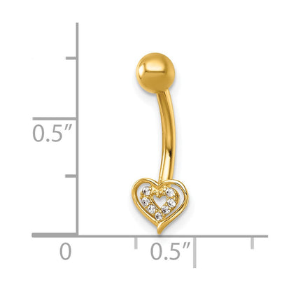 14K Gelbgold Poliert Zirkonia Doppelt Herz Navel Ring