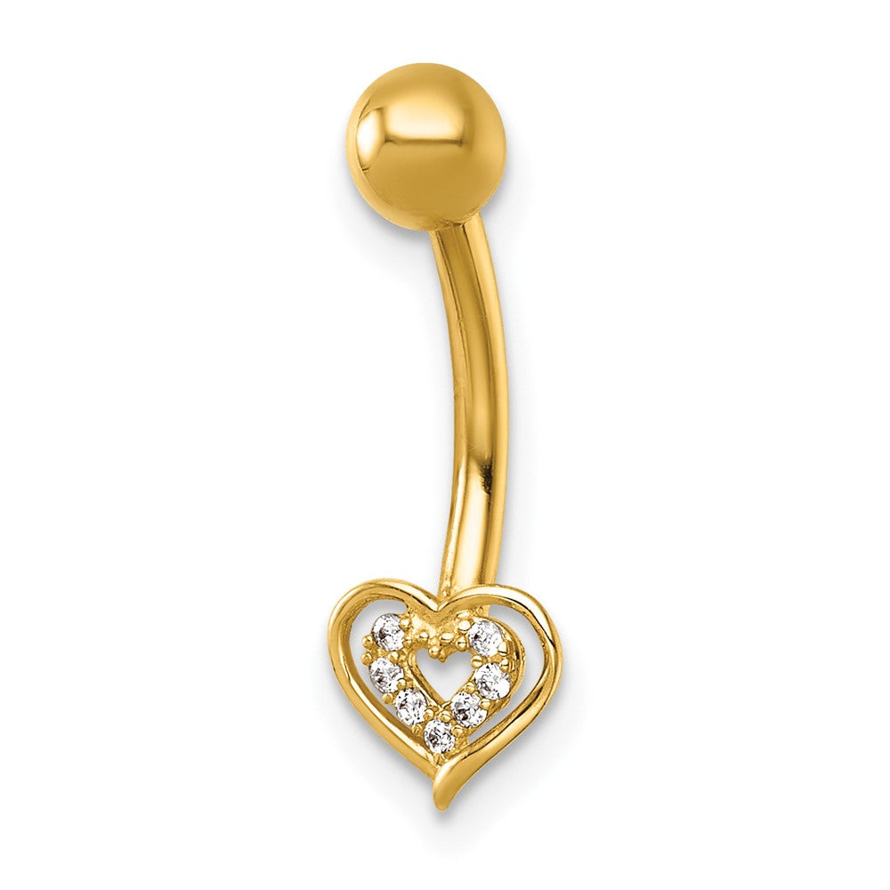 14K Gelbgold Poliert Zirkonia Doppelt Herz Navel Ring